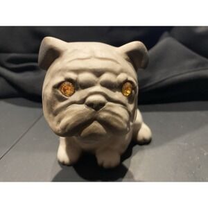 Roselane California Pottery Vintage Bulldog Figurine Yellow Rhinestone Eyes